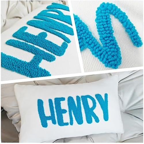 Personalized Embroidered Name Lumbar Pillow，Custom Monogram Throw Accent Handmade Pillows Cover，Customizable 12x20 Decorative Couch Bed Room Pillow Case Gifts for Kids Boy Girls