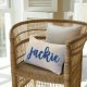 Customized Embroidered Name Linen Throw Lumbar Pillows, Personalized Monogrammed Names Pillow, Custom Natural Linen Farmhouse Boho Pillow Case Gifts (12X20)