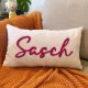 Customized Embroidered Name Linen Throw Lumbar Pillows, Personalized Monogrammed Names Pillow, Custom Natural Linen Farmhouse Boho Pillow Case Gifts (12X20)