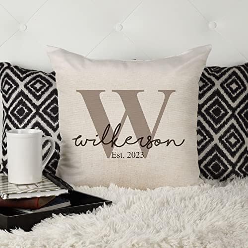 MRC Wood Products 16x16 Personalized Monogram Throw Pillow Cushion Cover for Home Decor (Cover Only)