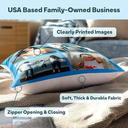 Fabric Textile Products Custom Pillow - USA Made - Personalized Pillows with Pictures or Text - Throw Pillow - Personalized Gift - Grandparent & Couples Gifts - Pet Pillow - Kids Pillows