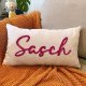 Customized Embroidered Name Linen Throw Lumbar Pillows, Personalized Monogrammed Names Pillow, Custom Natural Linen Farmhouse Boho Pillow Case Gifts (12X20)