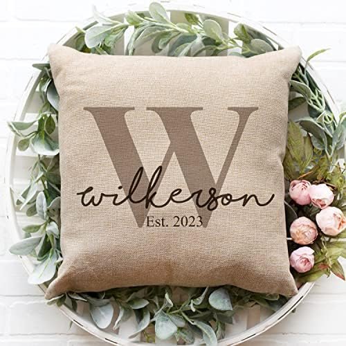 MRC Wood Products 16x16 Personalized Monogram Throw Pillow Cushion Cover for Home Decor (Cover Only)