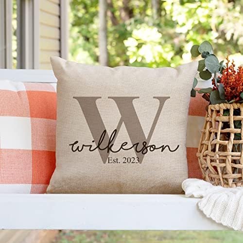 MRC Wood Products 16x16 Personalized Monogram Throw Pillow Cushion Cover for Home Decor (Cover Only)
