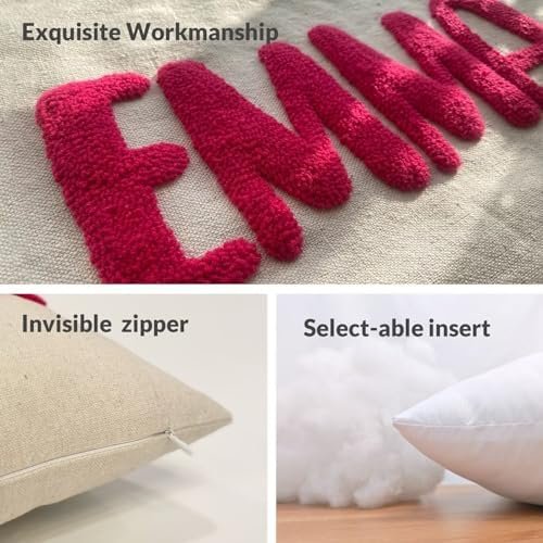 Customized Embroidered Name Linen Throw Lumbar Pillows, Personalized Monogrammed Names Pillow, Custom Natural Linen Farmhouse Boho Pillow Case Gifts (12X20)