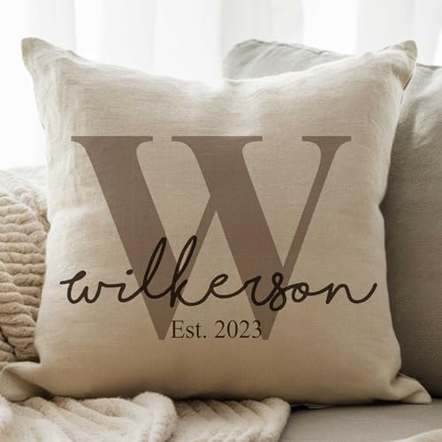 MRC Wood Products 16x16 Personalized Monogram Throw Pillow Cushion Cover for Home Decor (Cover Only)