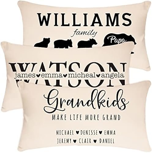 Personalized Lumbar Throw Pillow Covers w/Family Name - 6 Design 12x20 - Customized for Mom Grandma Women - Custom Decorative Oblong Pillowcase for Couch Sofa Bed Rectangle Pillow Case