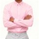 Men's Pink Button-Down Shirt, Long Sleeve Formal Shirt with Gray Trousers