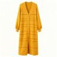 Women's Mustard Yellow Striped Longline Cardigan, Textured V-Neck Knitted Duster Coat