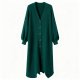 Women's Emerald Green Asymmetric Hem Longline Cardigan, V-Neck Knitted Duster Coat