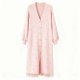 Women's Pink Polka Dot Lace Trim Longline Cardigan, V-Neck Knitted Duster Coat