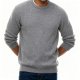 Men's Gray Knitted Sweater, Crew Neck Long Sleeve Pullover for Fall/Winter