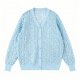 Women's Light Blue Lace Cardigan, Sheer V-Neck Button-Down Knitted Jacket