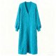 Women's Turquoise Cable Knit Longline Cardigan, Oversized V-Neck Knitted Duster Coat